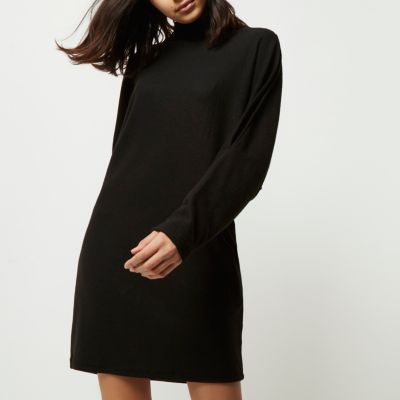 Black oversized split shoulder jumper dress